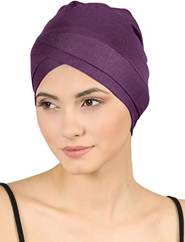Deresina Headwear W Front Chemo Kopfbedeckung für Damen, Bambus Turban Mützen für Krebspatienten, Kappe fur Chemotherapie(Maulbeere)