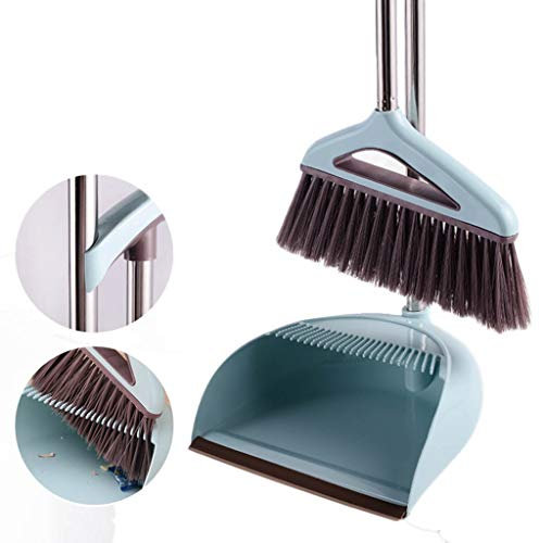 Escoba NLIAN- Juego Recogedor Vertical Suministros De Limpieza Vertical Lobby Pan Combo con 90 Cm Mango Desmontar El Uso for El Hogar Cocina Oficina Azul Rosa (Color : Blue)