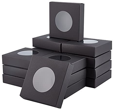 NBEADS 24 Stück Kraftpapier Geschenkbox Mit Fenster, Faltbare Schmuck boxen Wiederverwendbar Karton Display Backschachtel Für Hochzeitsfeier Unternehmen Schmuck, 10x10x2.5cm Schwarz