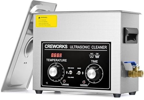 CREWORKS 6L Ultrasonic Cleaner with Heater and Timer, 180W Stainless Steel Ultrasonic Cleaner Machine with Degas & Gentle Modes, Ultrasonic Parts Cleaner with Knob Control for Jewelry Glasses