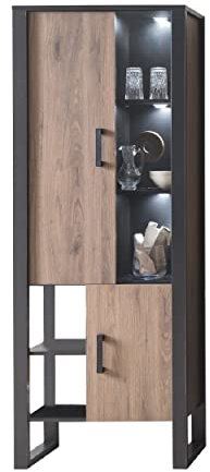 Homeface NORDINA 012 Hochvitrine Farbe: Schwarz/Braun - Modern - Glasvitrine - Hochschrank - B/H/T: 75,0 x 200,0 x 39,0