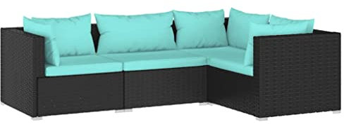 vidaXL Gartenmöbel 4-TLG. mit Kissen Ecksofa Mittelsofa Sofa Lounge Sitzgruppe Gartenset Garten Garnitur Gartensofa Poly Rattan Schwarz