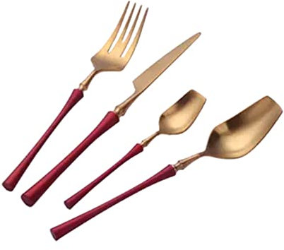 HODAGES Party 4 Pcs/Set Western Portable Cutlery Set 304 Stainless Steel Dinnerware Set With Luxury Handled Knife Fork Dinner Tableware Set Outstanding (Color : Black) (Red)