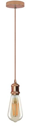 LEDSone Vintage Pendant Light Fitting Modern Retro Industrial Style E27 Lamp Rose Gold Holder, Rose Gold Round Braided Flex, 1m