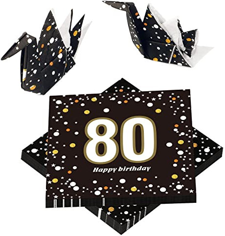 Servietten 80. geburtstag 20 Stück,geburtstagsservietten,3-lagig, partyzubehör,tischdeko,33x33cm,Tischdekoration,happy birthday Papierservietten für männer und frauen