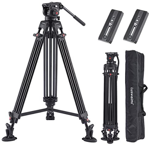 Heavy Duty Tripod, Lusweimi 72/183 cm Professional Aluminum Video Camera Tripod with 360°Fluid Head & 2 Quick Release Plates, Compatible with Canon/Nikon/Sony/Other Camcorder, Load Up to 17.6lb/8kg
