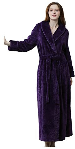 Generisch Unisex Bademantel Lang Mit Reissverschluss Und Kapuze Bademantel Damen Kuschel Fleece Morgenmantel Winter Cozy Warm Weich Wadenlang Bodenlang Loungewear Langarm Hausmantel Für Frauen