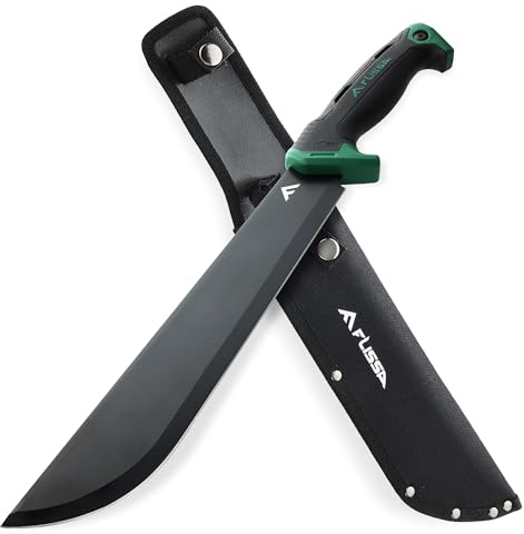 FLISSA 11'' Machete for Yard Work, Ergonomic Air Tech Handle and Lightweight Sheath, Stainless Steel Machete Knife for Gardening, Bushcraft, Hunting