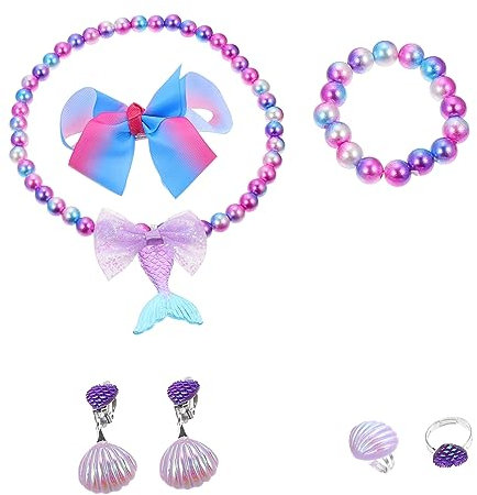 DRESSOOS 1 Satz Meerjungfrau Schmuck Spielkleid Mädchen Ohrclip Meerjungfrau Armbänder Einhorn-Halskette Süßes Mädchen Party-Party-Haarspange Cosplay Plastik Violett Kind Kleidung