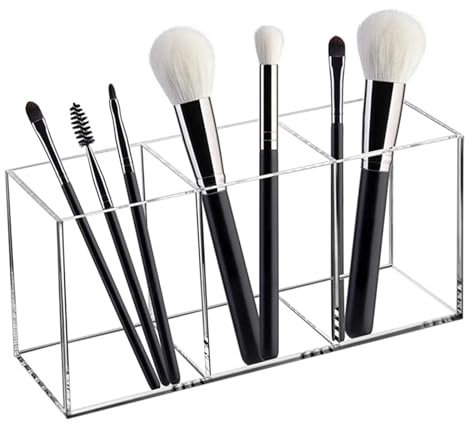 Porta Pennelli Cosmetici, 3 Scomparti Portapennelli Da Trucco In Acrilico, Porta Pennelli Make Up Trasparenti, Portapennelli Da Trucco Per Pennelli Da Bagno, Camera Da Letto, Ufficio, Scrivania