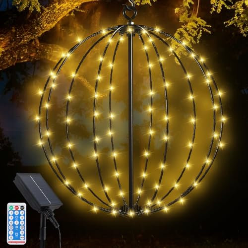 Acxilexy Luz de Bola Solar 120LED, Plegable Impermeable 30CM, Exterior 8 Modos Farolillos Para Jardín, Navidad, Terraza, Boda, Fiesta