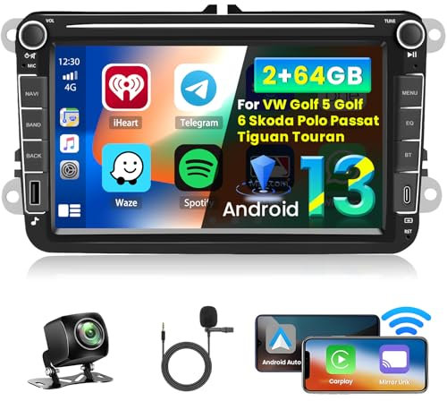 Inefala 2+64G Android 15 para Volkswagen Golf 5/6 Passat Polo Tiguan Touran Caddy T5 Seat Skoda Radio de Coche con Wireless CarPlay Android Auto, 8'' Pantalla Táctil con BT/GPS/FM/RDS/WiFi/USB/Tipo C