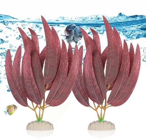 BEGONDIS 2Pcs Artificial Aquatic Plants Set - Lifelike Silk Fabric Leaves for Aquarium Decoration, Easy to Maintain, Vibrant Underwater Garden (Red)