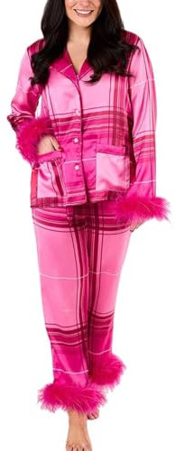 Womens Christmas Pajama Sets Flannel Long Sleeve Notch Collar Shirt And Pants 2 Piece Plaid Sleepwear