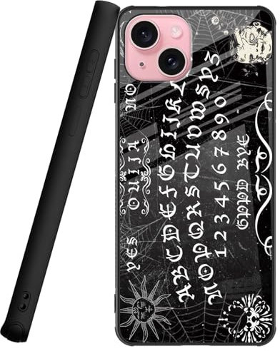 BVCLKJPOI for iPhone 15 Case 6.1 Inch, All-Around Shockproof Corners Glass Back Anti-Scratch Phone Case, Slim Soft TPU Bumper Protective Cover for iPhone 15 for Women Men, Black Ouija Board