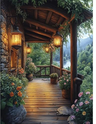 RICUVED 5D Diamond Painting Aussicht Diamant Painting Bilder Haus Diamond Art Erwachsene Full DIY Diamant Kunst Malerei Stickerei Set Kreuzstich 30x40cm