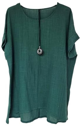 Kiran Fashion New Womens 100% COTTON Tops Lagenlook Big Plus Size Plain for Summers Beach Casual Dress