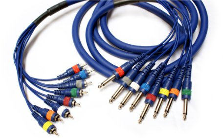 PRO 1.8m 8 Way 6.35mm Mono Jack to RCA/PHONO Male Loom Cable - Audio Snake Lead