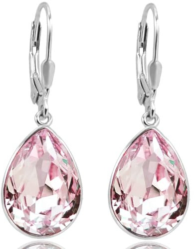 Ohrringe Silber Rosa Marken Kristallen Tropfen 925 Sterling Silber Silberohrhänger NOBEL SCHMUCK