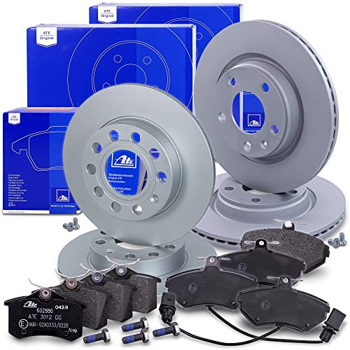 ATE Bremsenset inkl. Bremsscheiben vorne Ø 280 mm belüftet + hinten Ø 245 mm voll und Bremsbeläge vorne + hinten und Verschleißkontakt Kompatibel mit AUDI A4 B7 (8EC, 8ED), SEAT EXEO (3R2), ST (3R5)