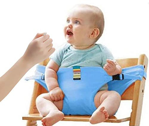 Lychee Faltbar Tragbar Esszimmerstuhl Sicherheitsgurt Schutzgurt Anschnallgurt für Baby und Kleinkind (Blau)