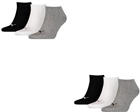 PUMA 6 pair Sneaker Invisible Socks Unisex Mens & Ladies In 3 Colours, Farben:882 - grey/white/black, Socken & Strümpfe:39-42