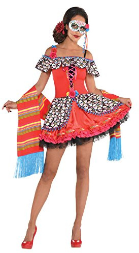 amscan Women's Adults Colorful Skull Senorita Costume