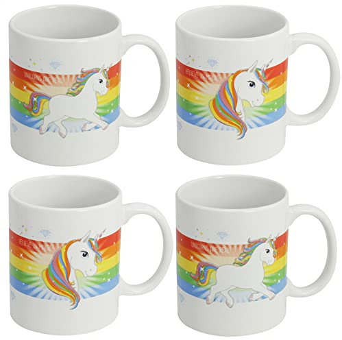 com-four® 4x Kaffeebecher Unicorn - Zauberhafte Einhorn Kaffeetasse - Teetasse mit magischen Motiven - je 325 ml (04 Stück - Tasse Mix2)