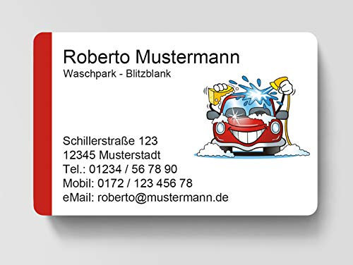 100 Visitenkarten, laminiert, 85 x 55 mm, inkl. Kartenspender - Waschpark