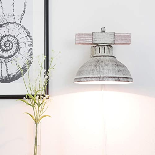 Licht-Erlebnisse Shabby Wandleuchte mit Stecker Weiß E27 Holz Metall rustikale Wandlampe Wohnzimmer Schlafzimmer