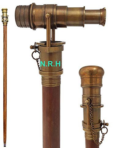 Gehstock aus Holz, Sammlerstück, 96,5 cm lang, mit Messinggriff, Teleskop Geschenk