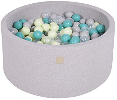 MEOWBABY Piscina de Bolas 90X40cm/300 Bolas ∅ 7Cm Piscina de Bolas Certificada para Niños Hecha en EU (90 x 40 cm/Gris Claro: Turquesa/Verde Claro/Gris/Transparente)