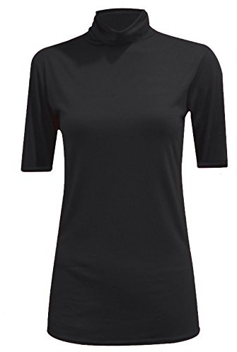 Candid Styles Womens Ladies Turtle Polo Neck Short Sleeve Top High Neck T Shirt Top Plus 8-26, XXXL 24-26 Plus Size, Black
