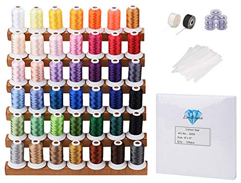 Simthread Embroidery Thread and Tear Away Stabilizers Gift Box - 42 Colors 40WT 500M (550Y) - Precut Stabilizers Weight 1.8OZ 8x8 100pcs / Pack for Embroidery Machine