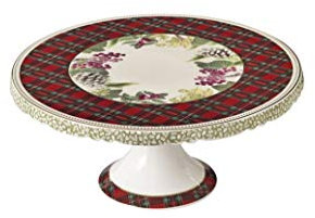 Brandani 53695 Alzata Sottobosco Porcellana Diametro 28x12.5h cm Colore Rosso Decoro Natalizio