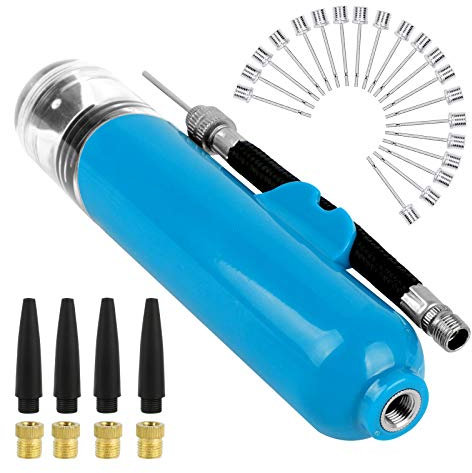 KissDate Ball Pump, Dual Action Ball Air Pump with 20 Needles and 4 Spare Nozzle Adapter for Soccer, Football, Basketball, Volleyballs, Yoga Ball, Balloon and Bike (Blue)