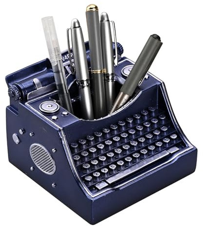 Amoysanli Retro-Schreibmaschinen-Stifthalter, dekorativer Harz, Vintage-Bleistifthalter, Schreibtisch-Organizer für den Schreibtisch (himmelblau)