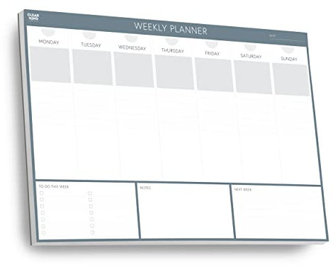 Clear Mind Concepts® Wochenplaner Schreibtischunterlage – A3 – 52 undatierte Blätter zum Abreißen, Studium, Produktivitätsplanung und Organisation