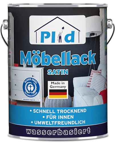 Plid® Möbellack weiß satin 2,5L Weisslack für Möbel & Holz [UNIVERSELL ANWENDBAR] - Holzfarbe außen & innen - Holzlack wetterfest - Möbelfarbe ohne schleifen - Weiße Farbe - Lackfarbe für Möbel