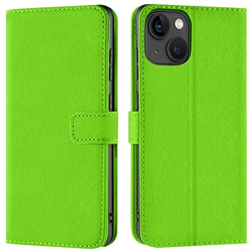 Verco Handyhülle für iPhone 13 Hülle, Bookcase Tasche Flipcover für iPhone 13 Case [ 6,1 Zoll ] [Kartenfächer/Aufstellfunktion], Grün
