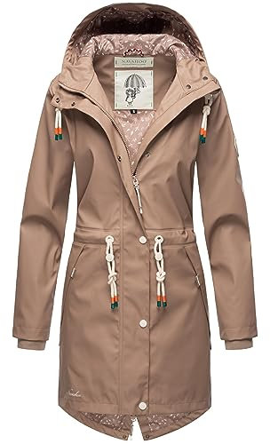 Navahoo Damen Übergangsjacke Regenmantel wasserdicht lang mit Kapuze Tropical Stormoo Taupe Gr. L