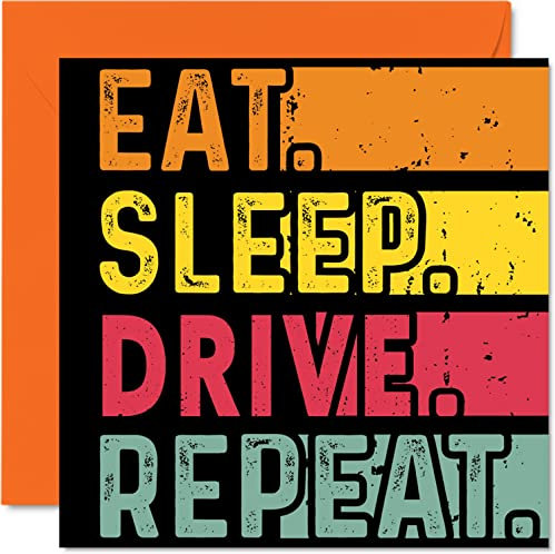 Lustige Geburtstagskarte Sie oder Ihn zum Essen Schlafen Fahren Wiederholen Happy Birthday Cards Auto-Motorrad-Liebhaber Geschenke 145 mm x 145 mm Geburtstagskarten alle Anlässe Kinder oder Erwachsene