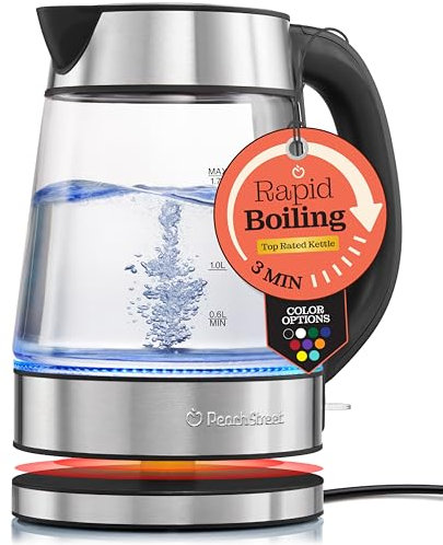 Speed-Boil Water Electric Kettle, 1.7L 1500W, Coffee & Tea Kettle Borosilicate Glass, Wide Opening, Auto Shut-Off, Cool Touch Handle, LED Light. 360° Rotazione, Boil Dry Protection