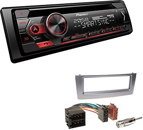 Pioneer DEH-S320BT 1-DIN Autoradio Bluetooth CD-Tuner USB Spotify inkl. Einbauset passend für FIAT Grande Punto 2005-2010 anthrazit metallic