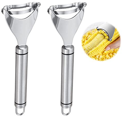 Luokeily 2 pcs Corn Planer, Corn Peeler for Corn on The Cob Stainless Steel Corn Scrape Peeler Thresher Stripper with Ergonomic Handle for Salad Kitchen Meals Making