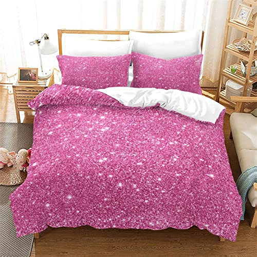 CANWEN Housse de Couette 90x190 Paillettes Rose Foncé Supérieure Parure de Lit 1 Personne avec Fermeture Éclair avec 2 Taies d'oreiller 65x65 cm - Sets de Housse Couette en Microfibre