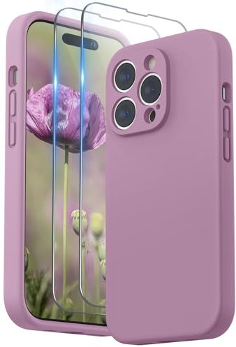 SURPHY Compatible with iPhone 14 Pro Max Case with Screen Protector, Liquid Silicone Protection for Each Lens Shockproof Thickened Rubber for iPhone 14 Pro Max 6.7 inch 2022, Lilac Purple