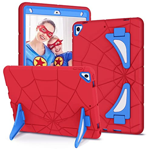 BENTOBEN Kids Case for iPad 9th/8th/7th Generation 10.2 inch, 2 in 1 Heavy Duty Soft Silicone Rugged Bumper Kids Full Protective Shockproof Case with Stand for iPad 10.2 2021/2020/2019, Red/Blue