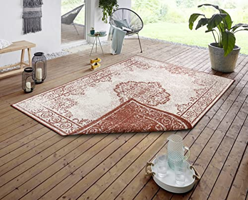 NORTHRUGS In- und Outdoor Teppich Cebu 200x290 - Wendeteppich Wetterfest Orientalisches Vintage Design Teppich für Balkon Terrasse Garten Wintergarten Wohnzimmerteppich Wasserfest in Cayenne