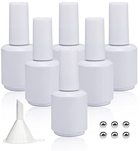 Agidea Leere Gel-Nagellackflaschen, leere Nagellackflaschen, 15 ml, undurchsichtig, rund, nachfüllbar, Fingernagellackflaschen, UV-sicher, mit Mischkugeln und Trichtern, 6 Stück (mattweiß)